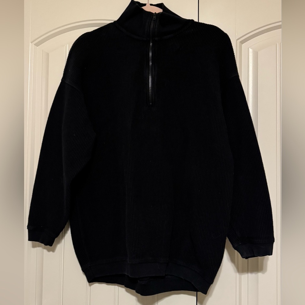 Aerie Black Ribbed Quarter Zip Oversized Jacket Size S